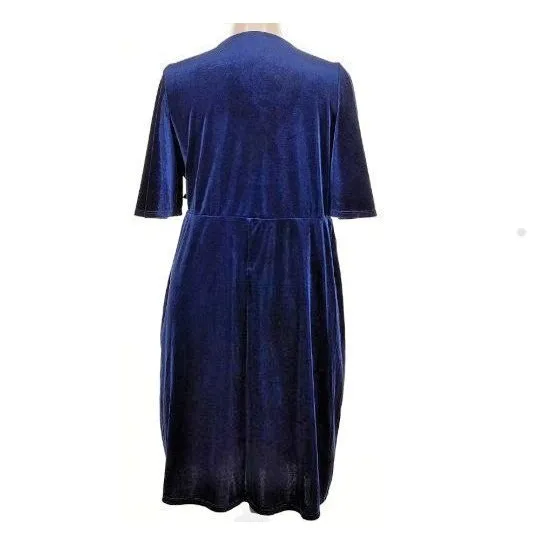 Tiana B Sapphire Blue Velvet Faux Wrap Party Dress 1X - Image 2