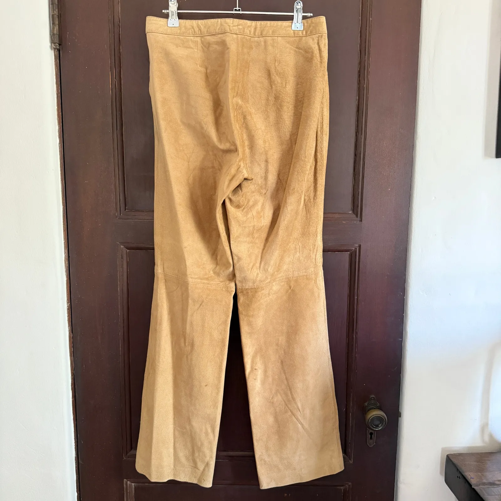 90s Vintage I.N.C | Camel Tan Suede High Rise Straight Leg Pants Leather Size 6 - Image 2