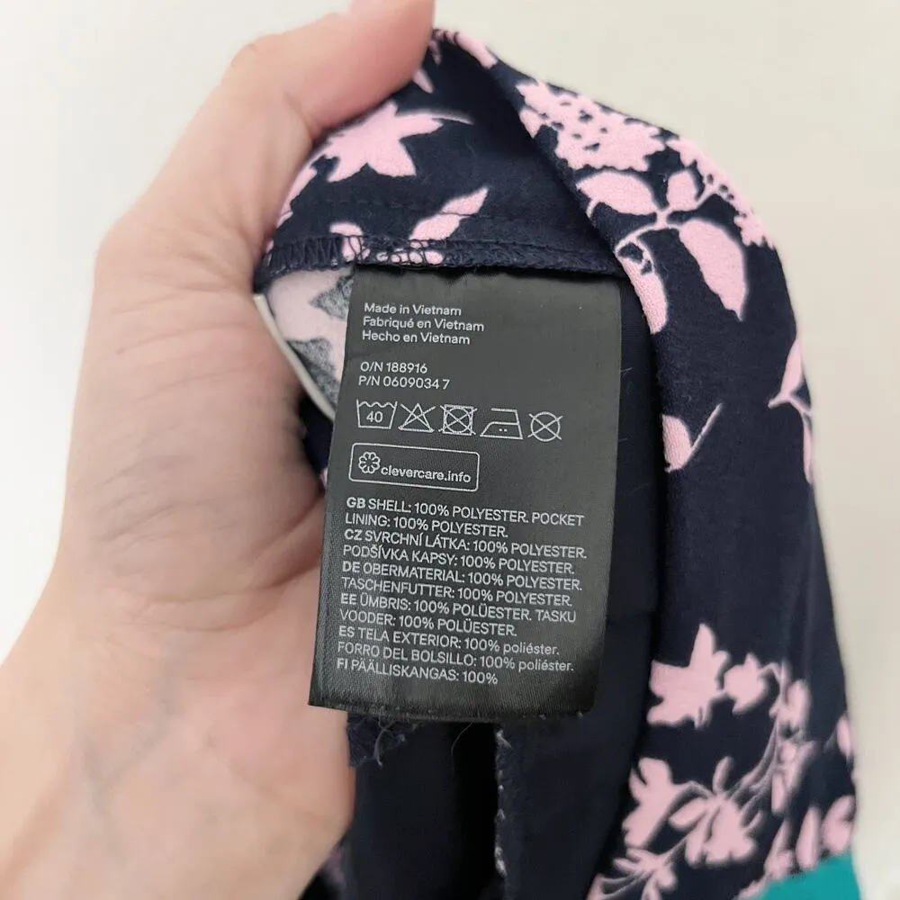 [H&M] Navy Blue Floral Print Side Stripe Wide Leg High Rise Trouser Pants Sz 16 - Image 11