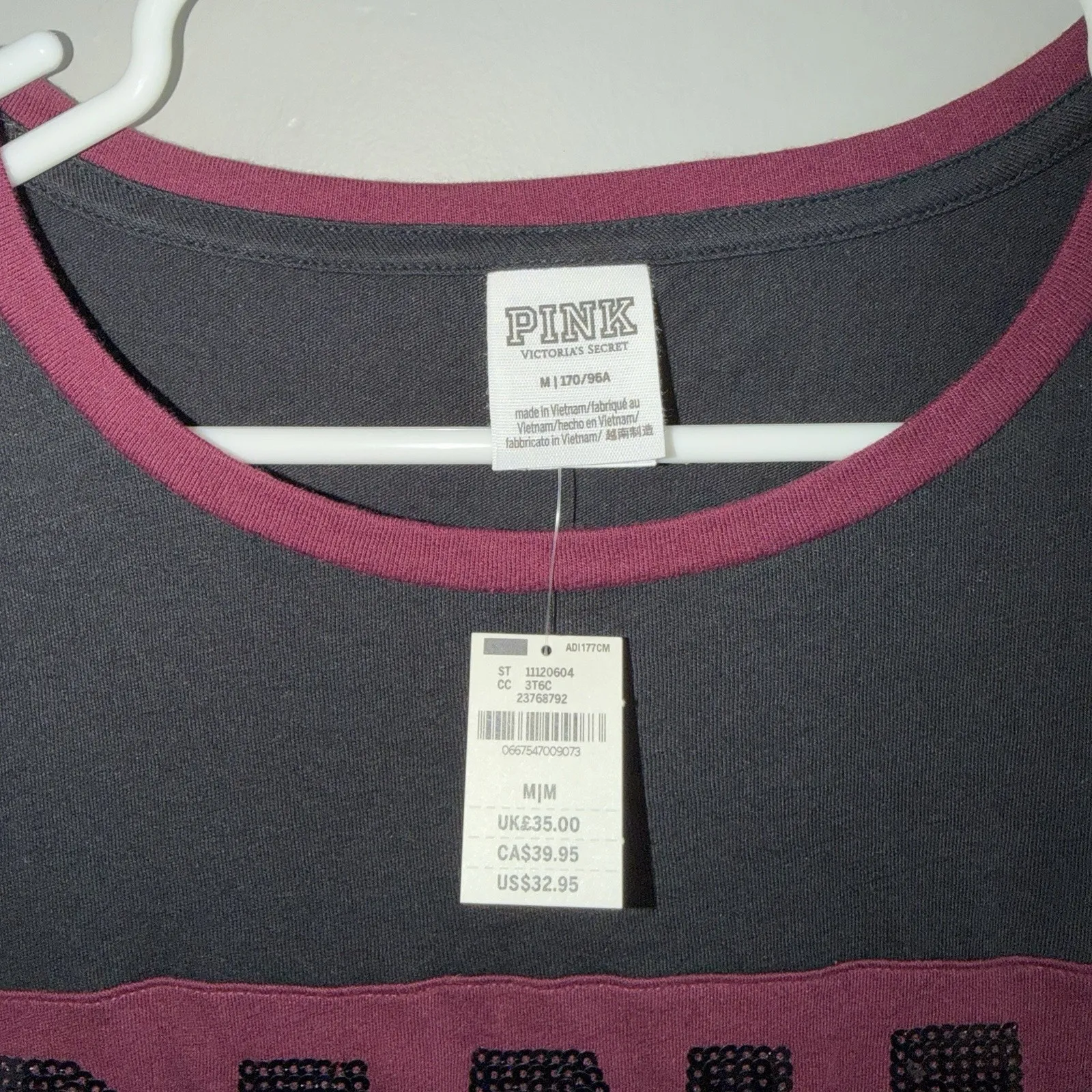 NWT Victoria's Secret PINK Sequins Bling Short Sleeve T-shirt Burgundy Size M - Image 2