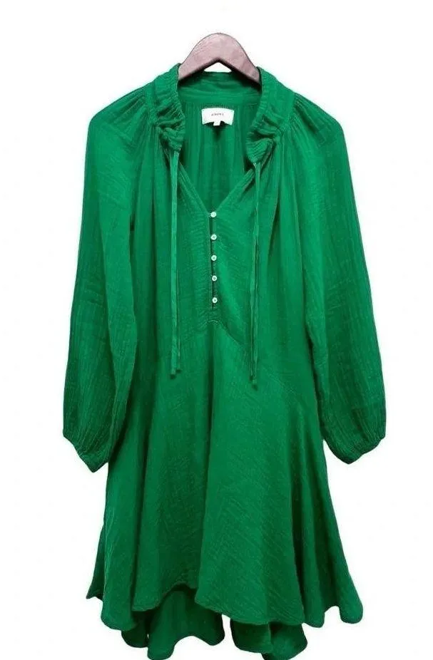 Xirena Lola Dress in Clover Green Long Sleeve Gauze Swingy Side Pockets Size XS - Image 1