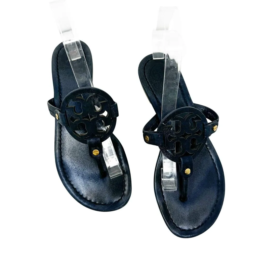 TORY Burch Navy Blue Sparkle Miller Logo Sandals Size 8.5 - Image 2