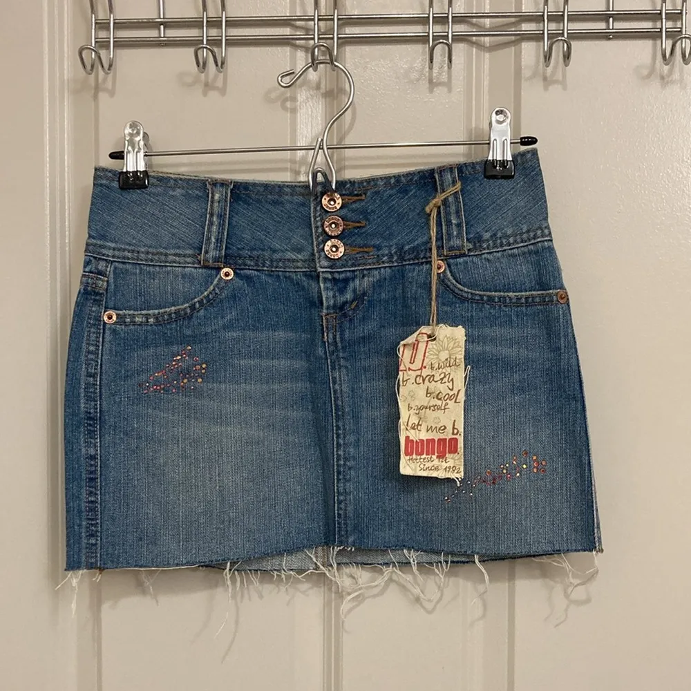 NWT  Distressed Rhinestone Denim Micro Mini Skirt - Image 3