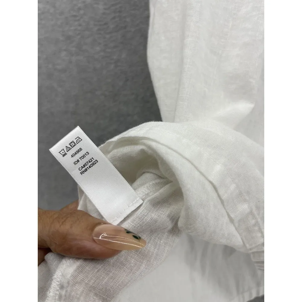 LOFT Ann Taylor Women's Blouse Sleeveless Embroidered Trim White Sz Large Linen - Image 9