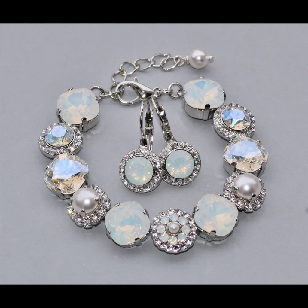 Chantilly Lace Swarovski Pearl & Rhinestone Embellished Bracelet & Earrings Blue - Image 3
