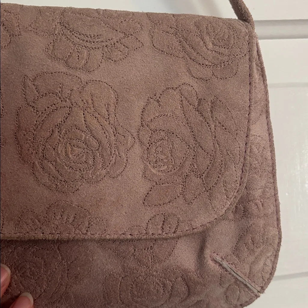 Suede Brown Floral Women's Bag - Image 2