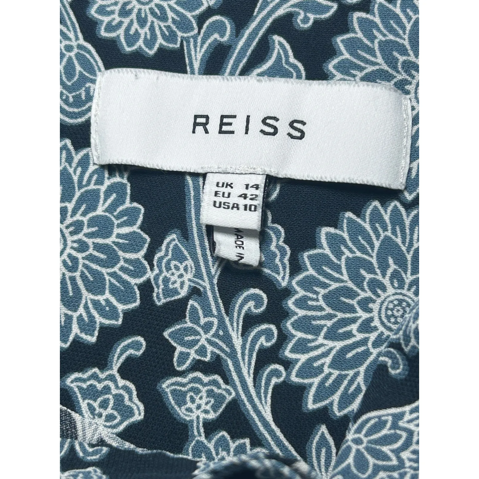 REISS Trina Blue Floral Print Midi Dress Size 10 Long‎ Sleeve Modest Button Down - Image 9