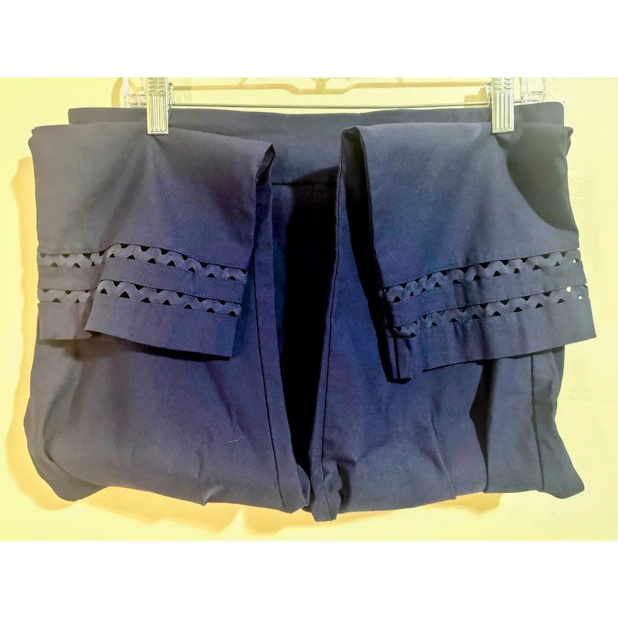 Crown & Ivy Navy Blue Pull-On Crop/Ankle Pants with Crochet Insert Hem Size 14 - Image 6