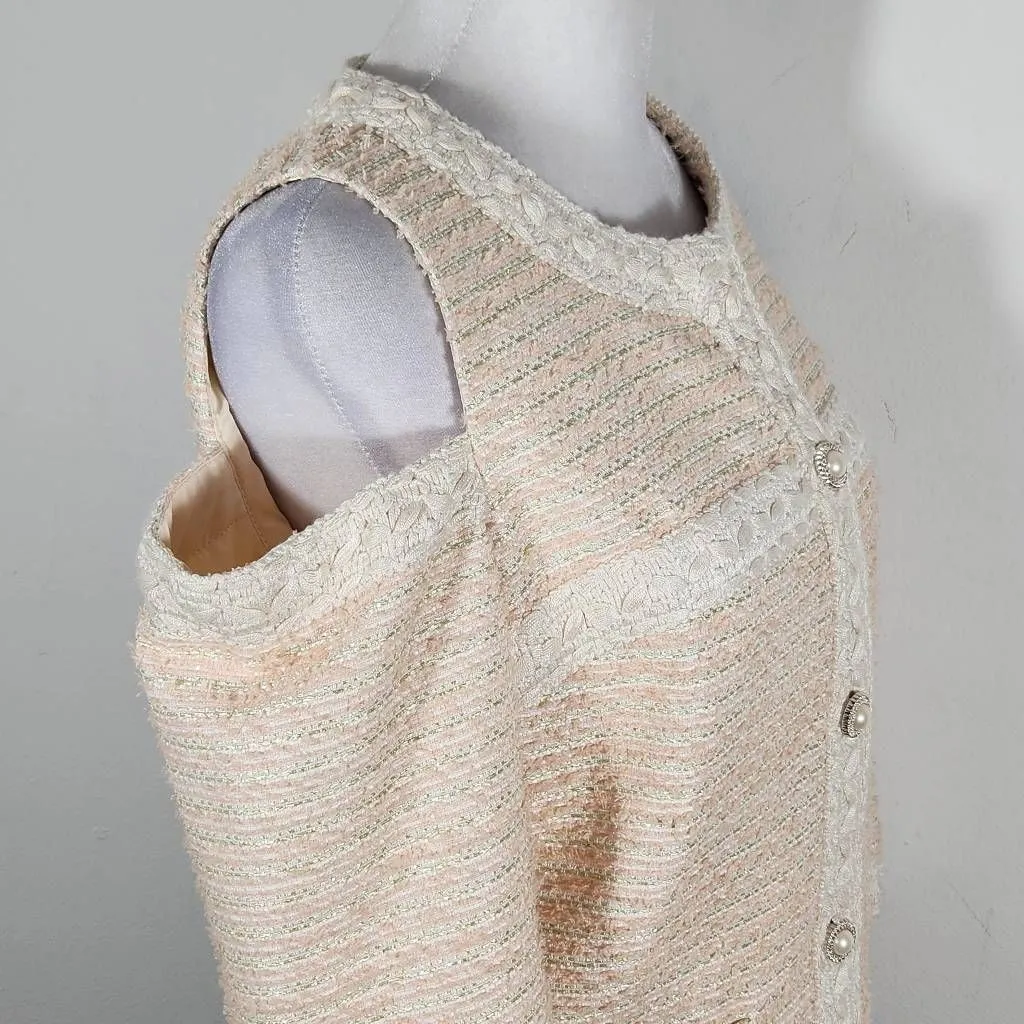 Boston Proper Pink and Cream Tweed Blazer with Shoulder Cutouts Size 4 NWOT - Image 6