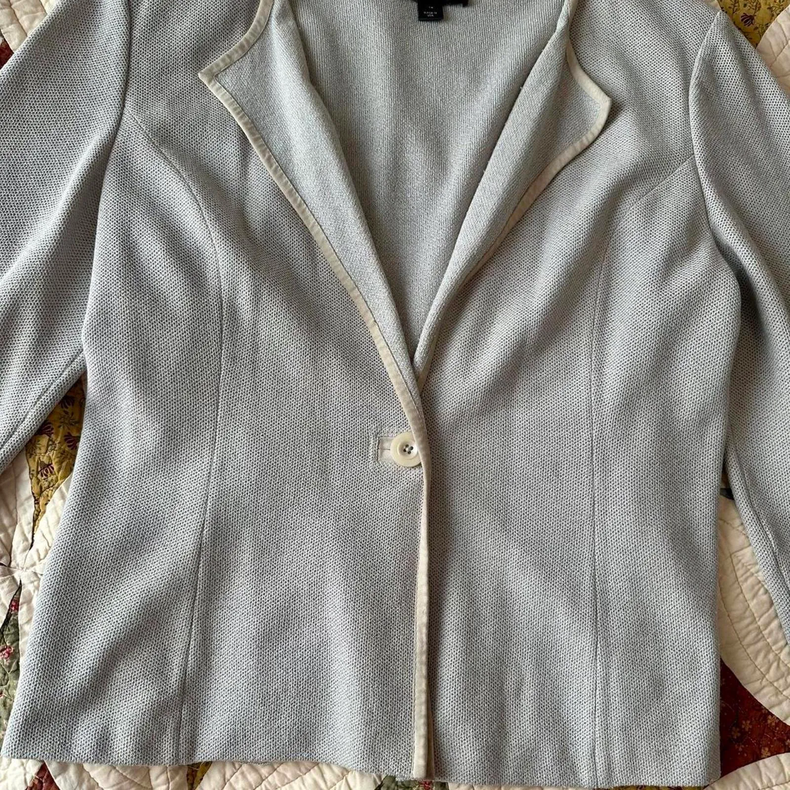St. John gray button blazer with leather trim size 14 - Image 3