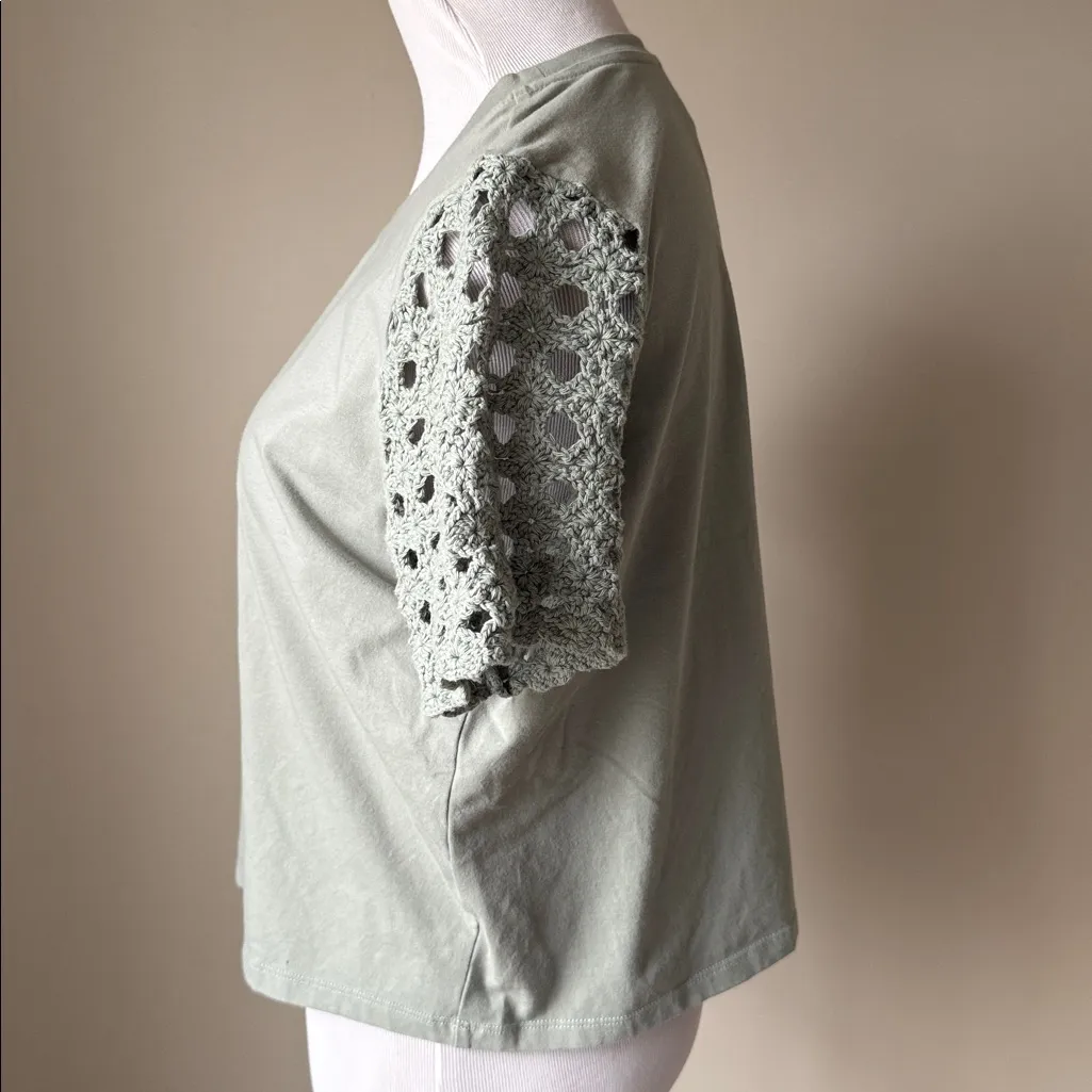 Joie Mixed Media Top With Crochet Sleeves - Image 2
