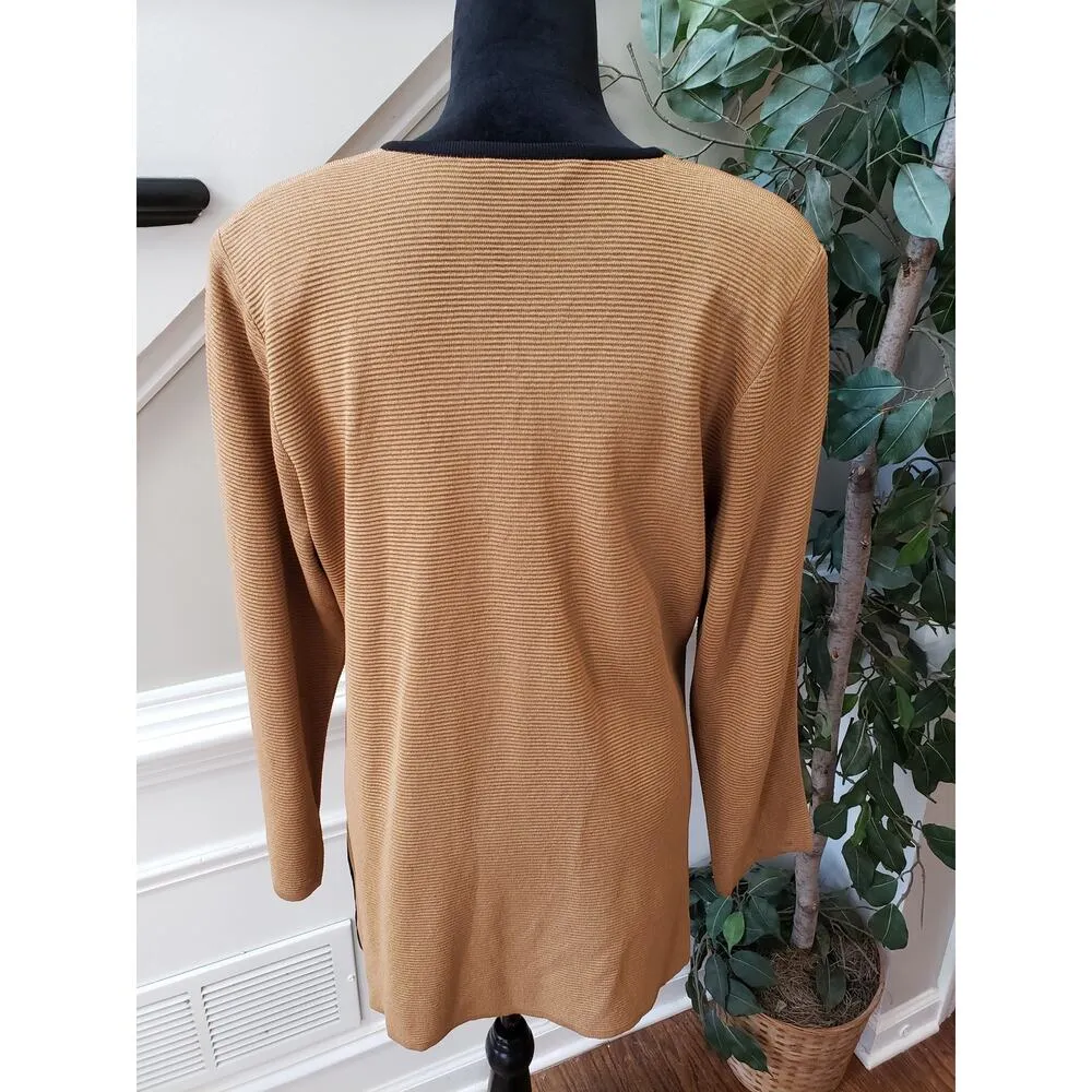 Misook Cardigan Jacket Womens Large Brown Knit Ribbed Trim Long Sleeve Full Zip - Image 13