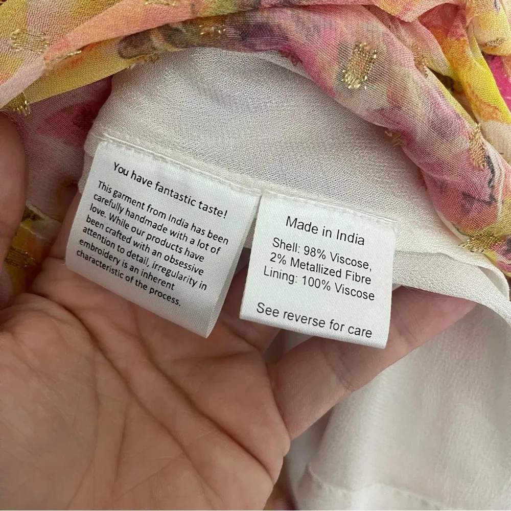 Rococo Sand Georgette Drapey Midi Cocktail Party Yellow Floral Belted Dress - Image 6