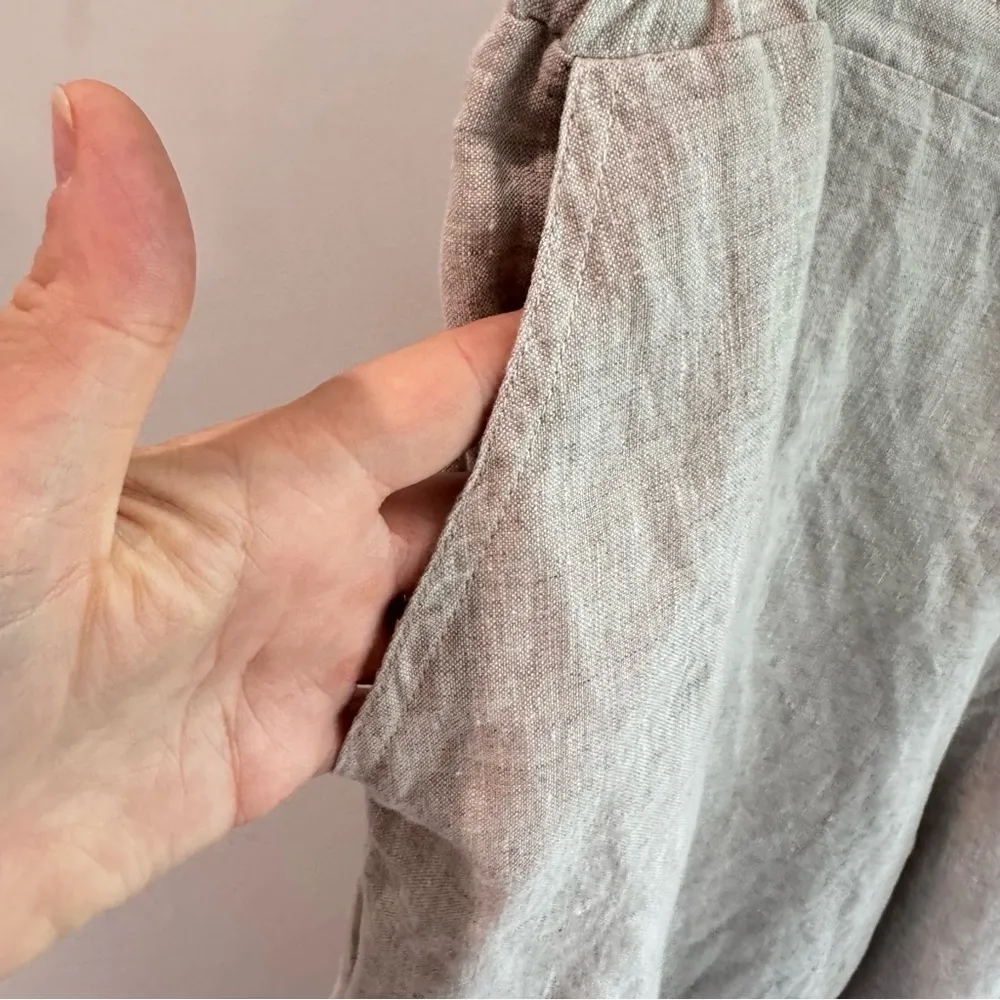 Match Point 100% Linen Wide Leg Capri Pants Oatmeal Size XL - Image 2