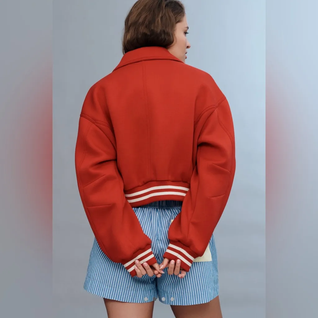 Anthropologie Maeve Red Knit Varsity Bomber Jacket Collegiate Style NWT Xlarge - Image 4