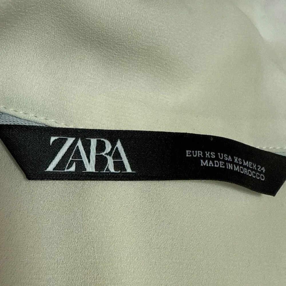 Zara White Silk Satin Long Sleeve Collared Button Down Shirt Blouse Top Size XS - Image 3