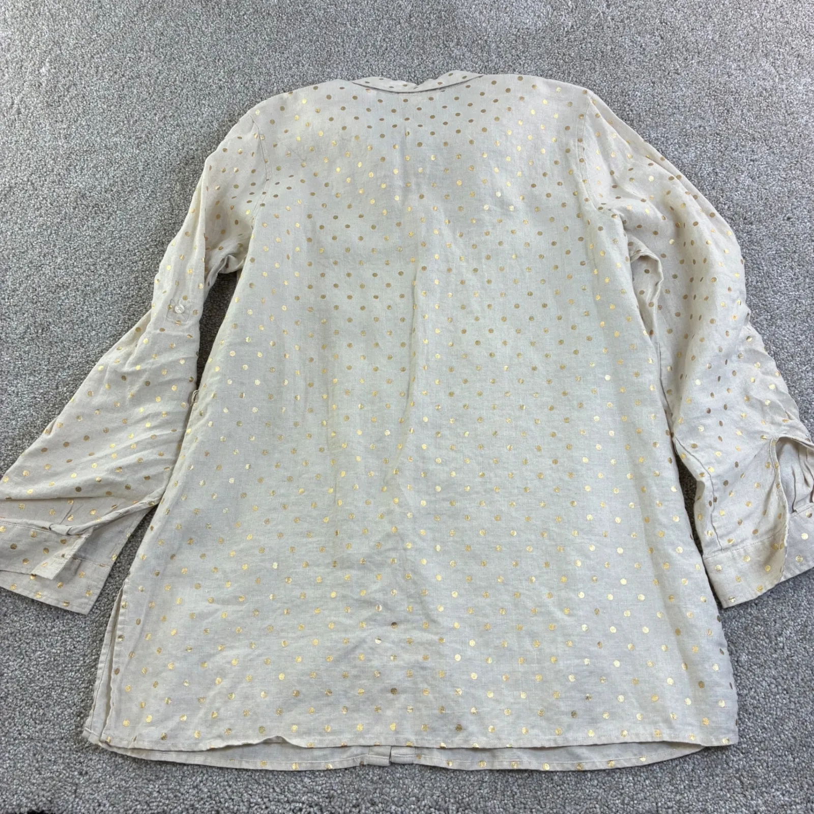 Charter Club Womens XL Beige Gold Dot Linen Button Up Tunic Retro Casual Resort - Image 9