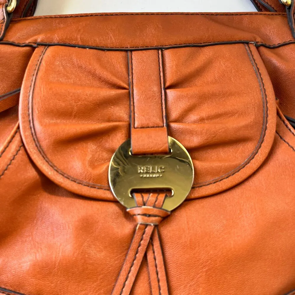 Relic Hand Crossbody Satchel Purse Shoulder Bag Orange Rust Vegan Leather - Image 10