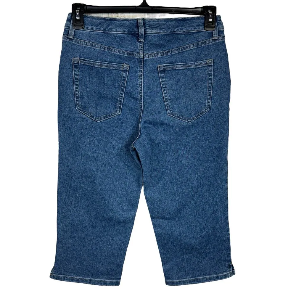 Charter Club SZ 6 Capris Jeans Stretch Mid-Rise Zip-Fly Slits Medium Wash Blue - Image 3