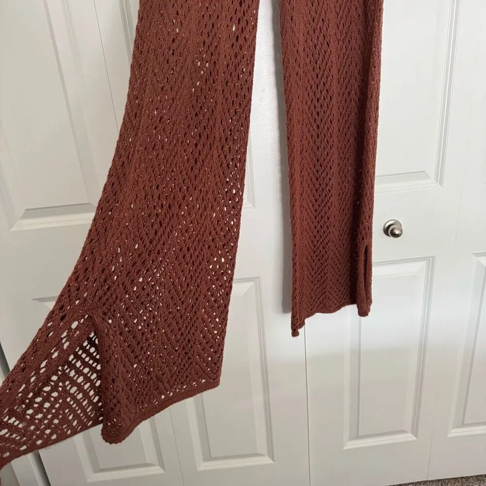 Wild Fable Crotchet Knit Brown Sparkly Wide Leg Pants With Bottom Side Slits - Image 4