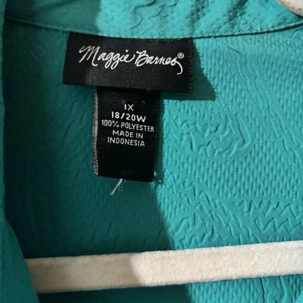 Maggie Barnes Top Womens 1X 18 20W Blue Textured Stretch Bell Sleeve Blouse - Image 7