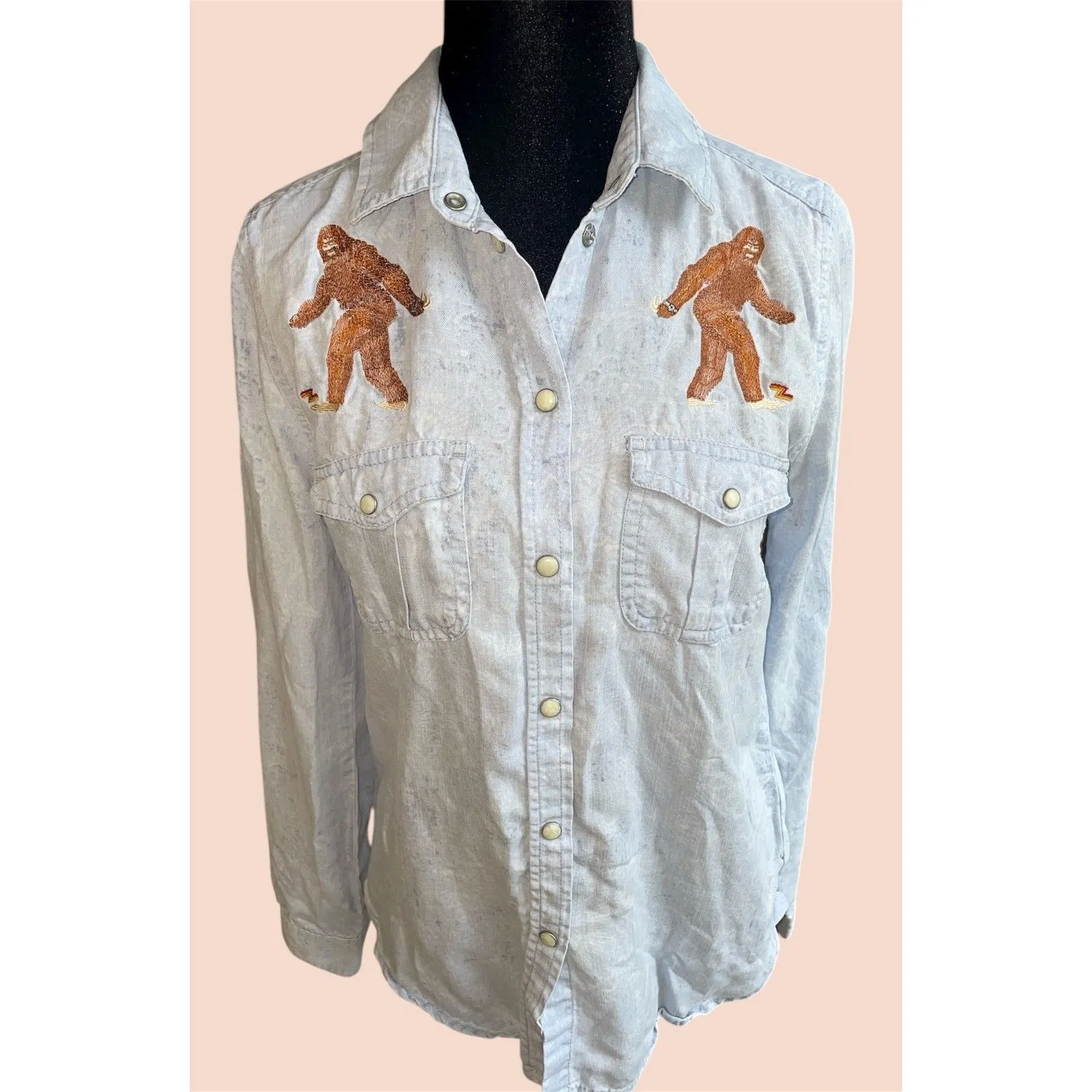American Eagle Sz S/P  Vintage Boyfriend Western Pearl Snap Yetti Cowgirl - Image 9