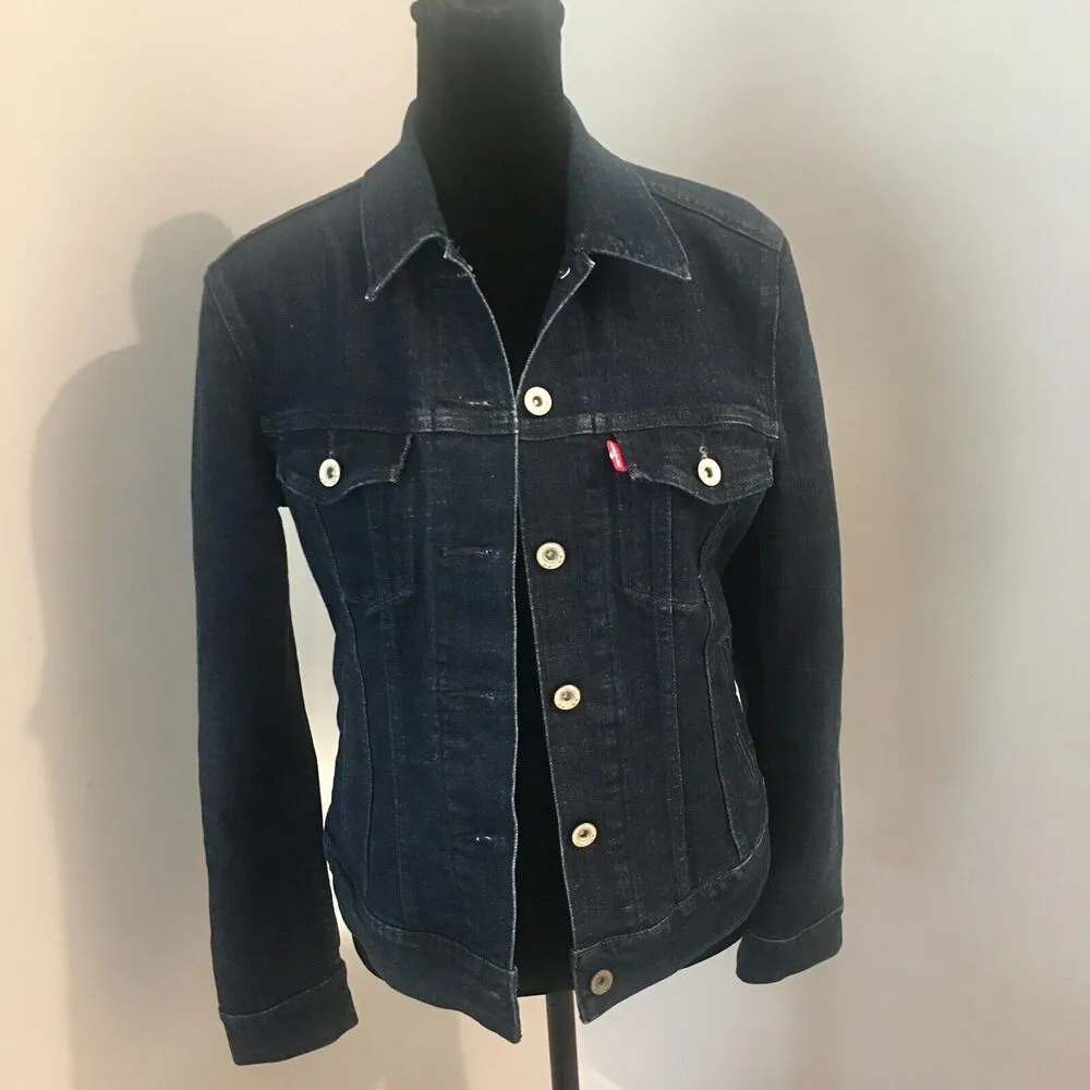 LEVIS Dark Wash Blue Denim Jean Fitted Red Tab Classic Jacket Women's Size Small - Image 2