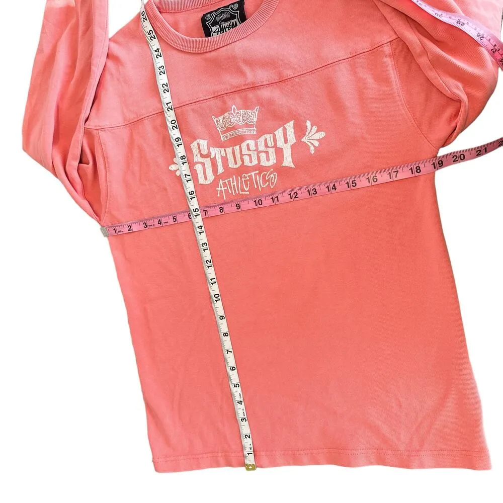 Stussy Athletics Vintage Crown Logo Boxy Oversized Sweatshirt Coral White Small - Image 12