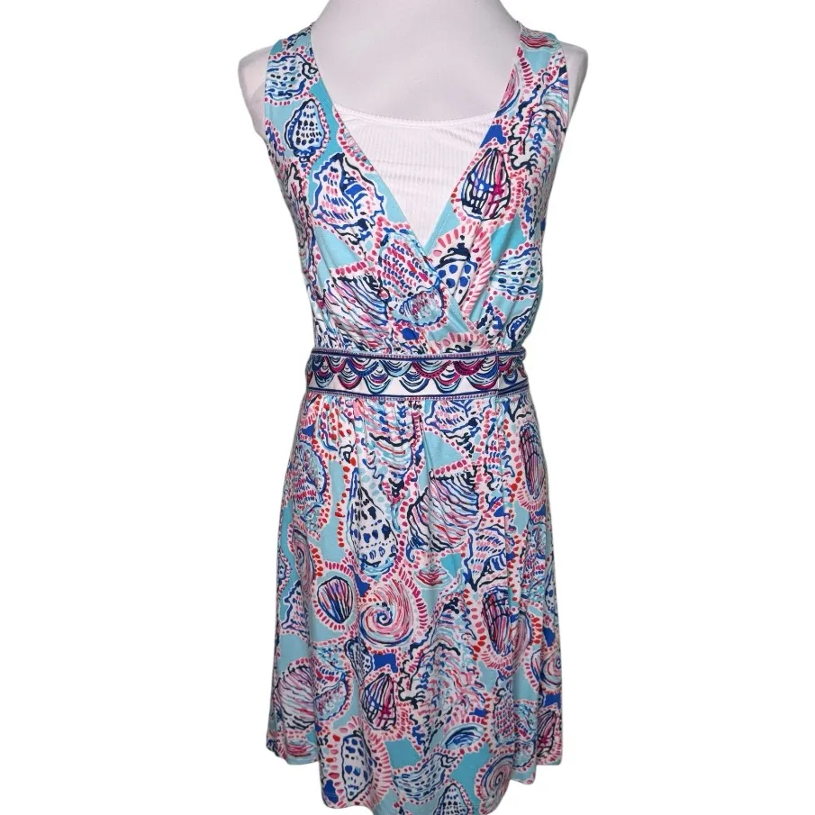 Lilly Pulitzer Bellina Womens Small Wrap Seashell Print V Neck Sleeveless Dress - Image 2