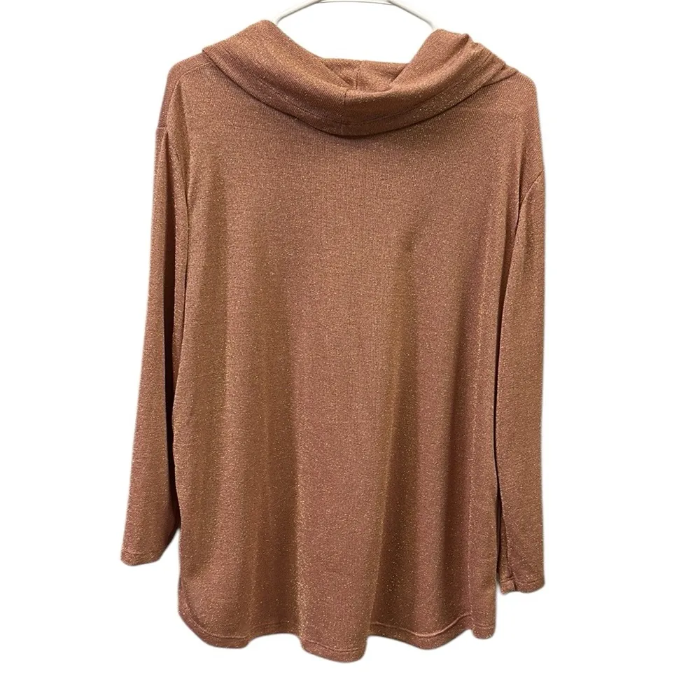 Cure Cowl Neck Rose Gold Sparkle 3 Quarter Sleeve Lightweight Knit Sweater XL Pink - Image 6