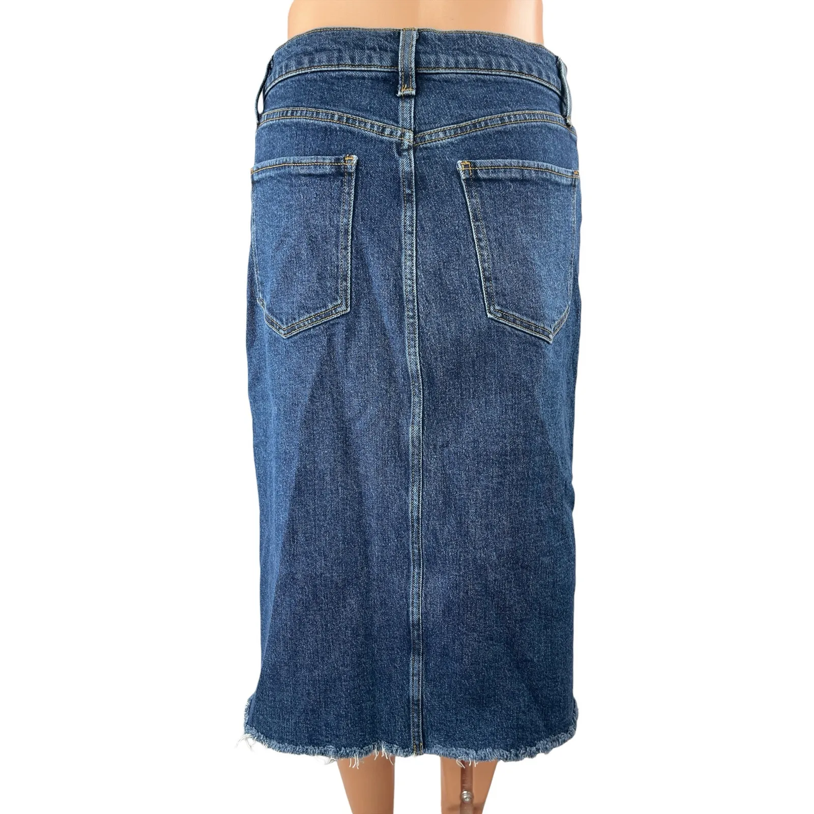 Joe's Blue Mid Rise Frayed Hem Slit Midi Straight Pencil Denim Jeans Skirt Sz 27 - Image 2