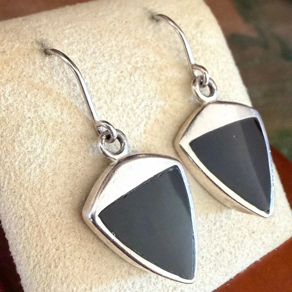 Jezlaine Sterling Silver Black Onyx Triangle Drop Earrings - Image 6
