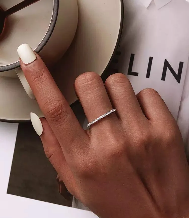 SIZE 9 925  Simulated Diamond Stackable Ring Eternity Band - Image 2