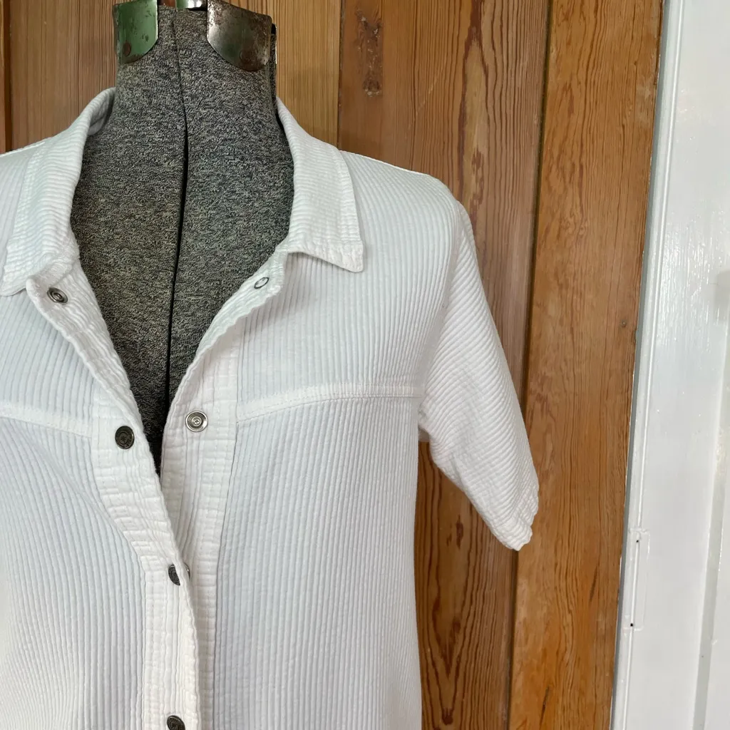 Vntg 80s Ezze Wear White Wide Wale Corduroy Button Down Dress w/ Pockets Sz S - Image 4