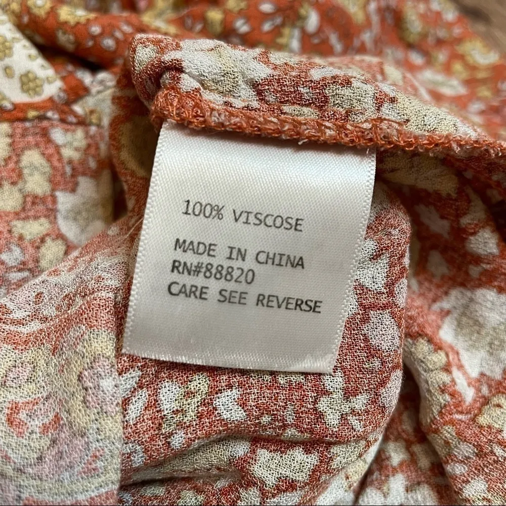 Rose & Thyme Orange Printed Blouse Peplum Hem Size Large Boho - Image 3