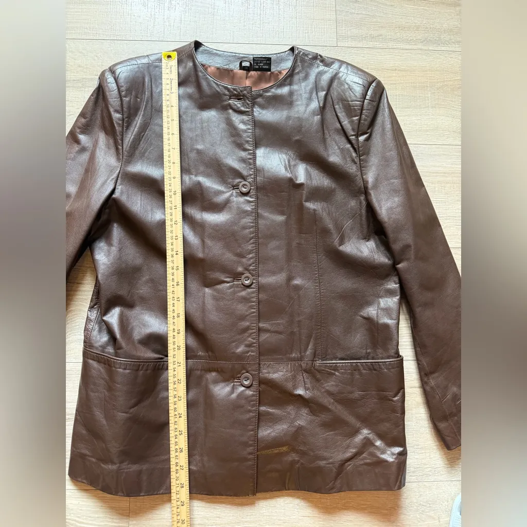 Tofi Women’s Brown Genuine Leather Button Front Jacket Size 14 - Image 10