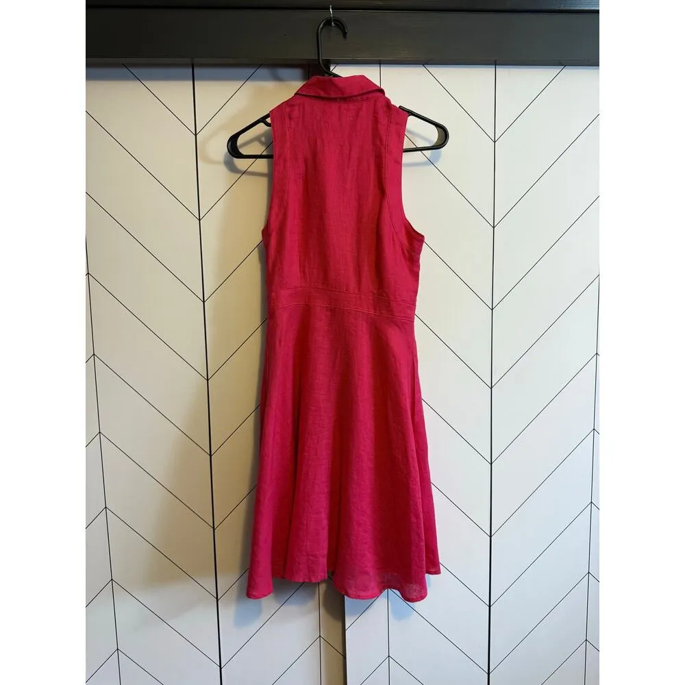 HD in Paris Anthropologie Women 0 Pink Linen Collared A-line Paneled Shirt Dress - Image 3