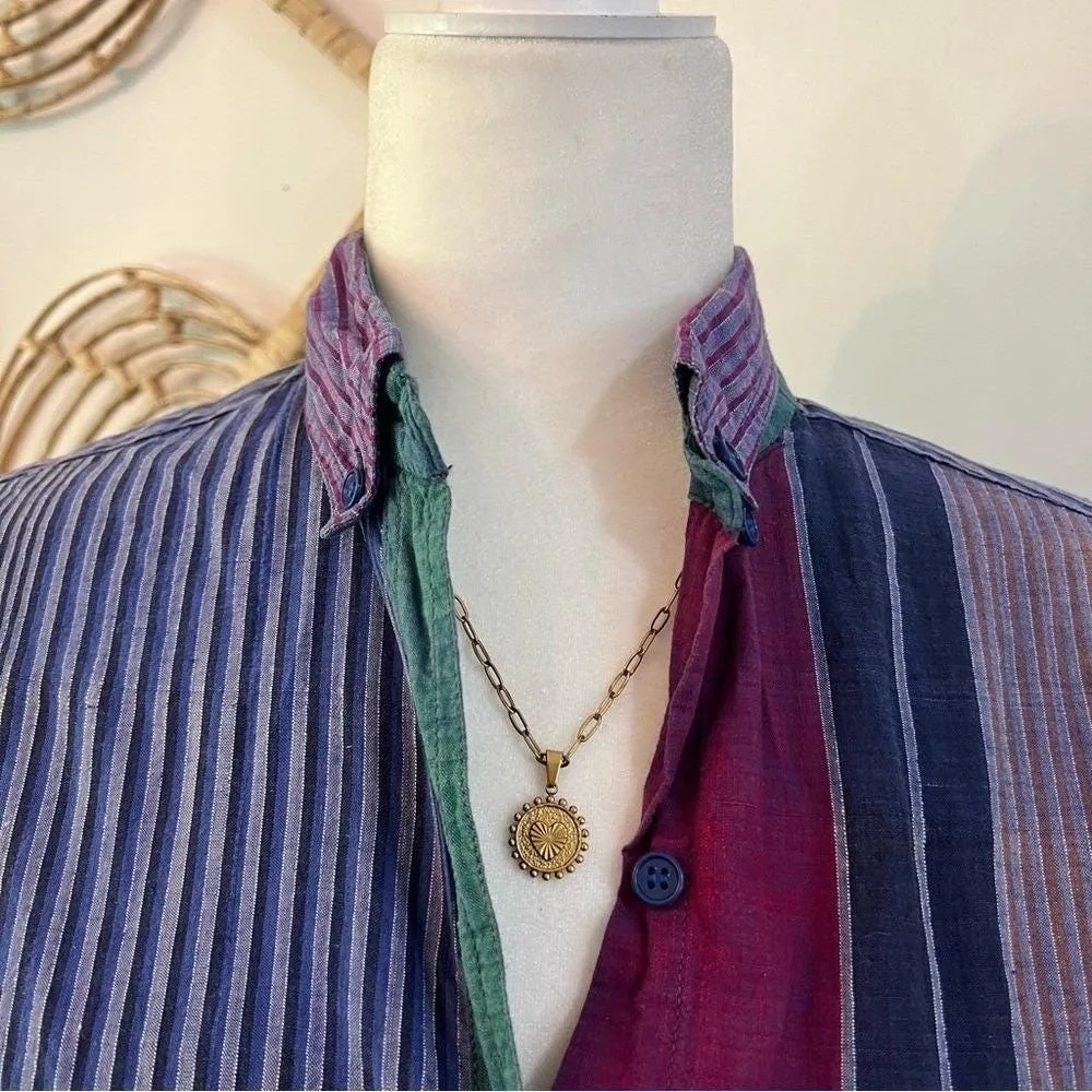 Vintage Middy&Co Striped Multicolor 100% Cotton Button Up Shirt Dress Sz M Blue Size M - Image 7