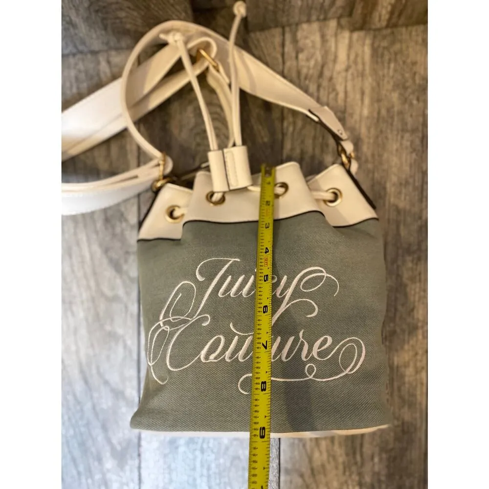 Juicy Couture Crossbody Bucket Bag White Denim Embroidered Purse - Image 7