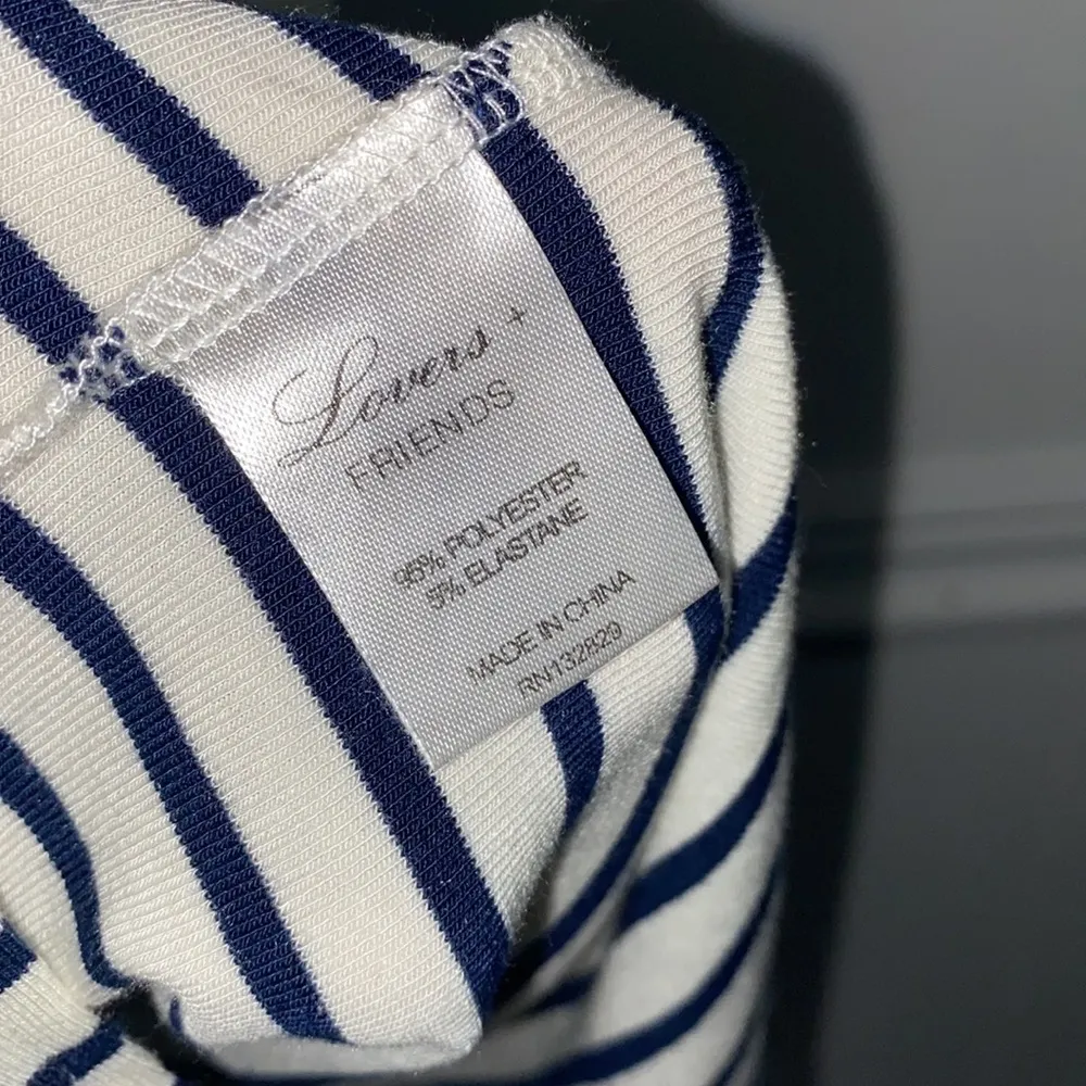 Lovers + Friends dress navy blue‎ white striped off the shoulder small stretch - Image 6