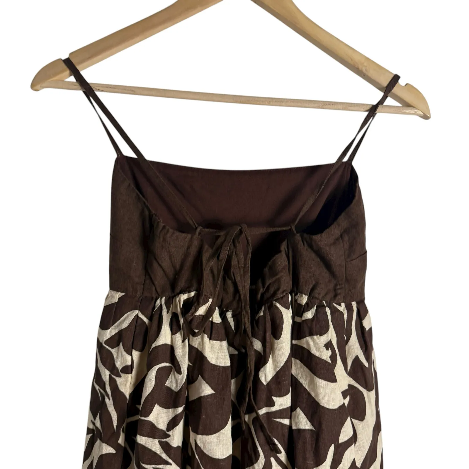 Abercrombie & Fitch Tie Back Brown Babydoll Linen Maxi Dress Small Petite - Image 10