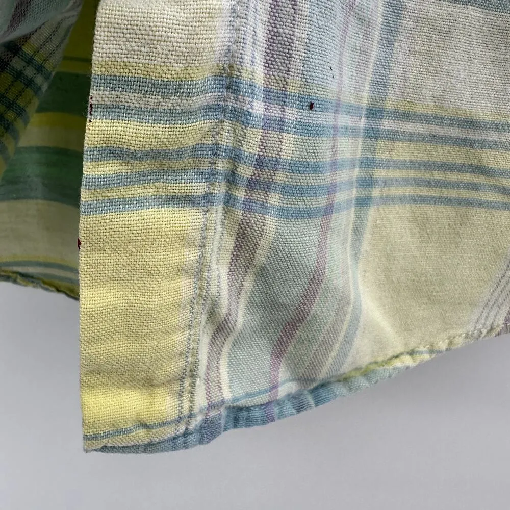 VTG Diane Von Furstenberg Plaid Button Down 80s Shirt 100% Cotton Yellow Blue M - Image 3