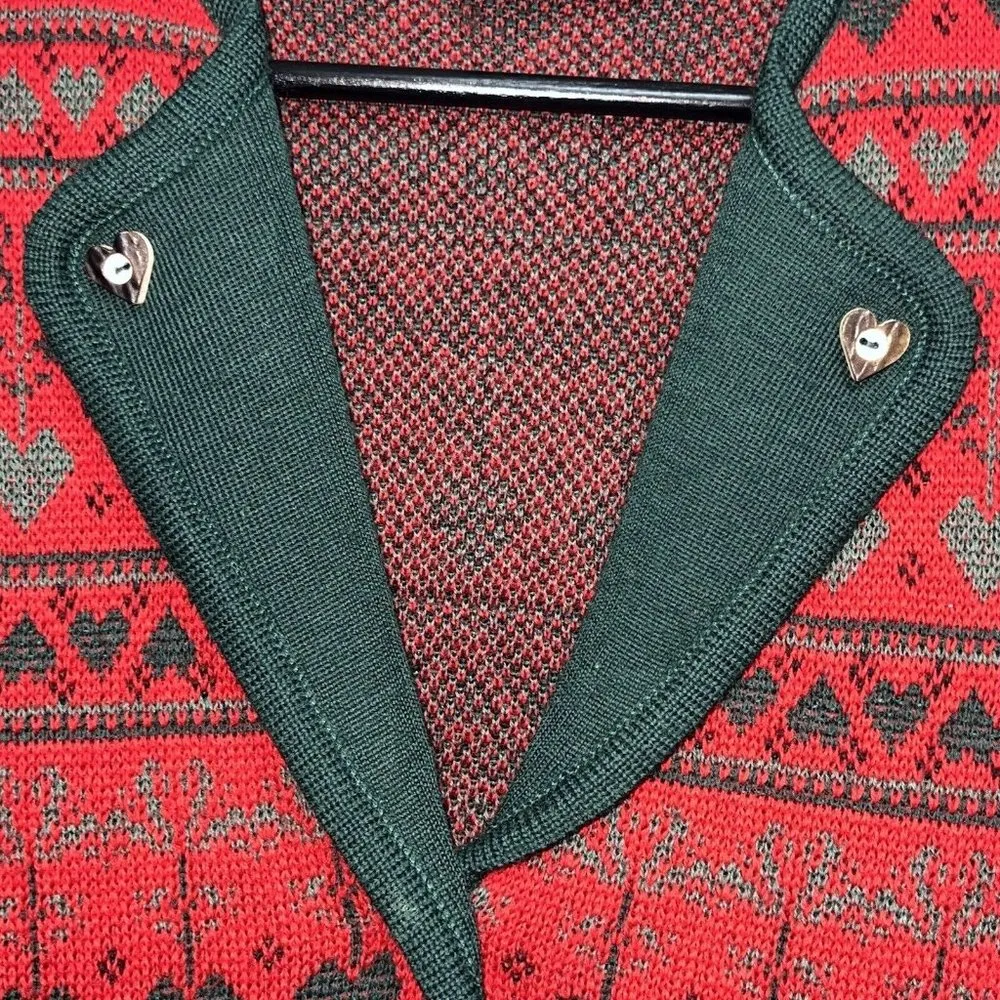 Vintage Stapf Sportswear Tyrol Womens Wool Vest 42 S/M Red Green Austria Hearts Size undefined - Image 4