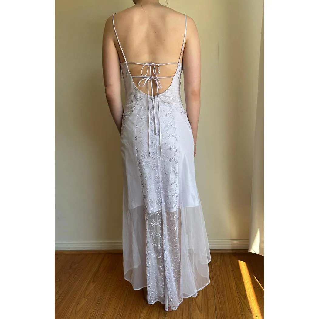 Lilac Lace Overlay Open Tie Back Fairy Midi Dress - Image 7