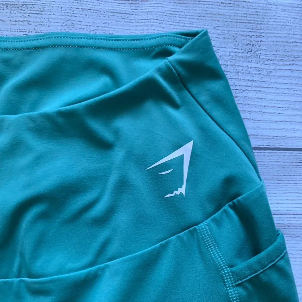 Gymshark Sage Green Leggings with Pockets and Mesh Side Panels in Size S - Image 8