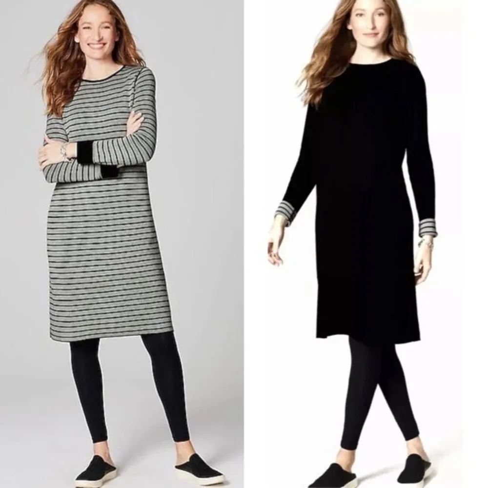 J.Jill Reversible Sweater Dress Black Grey Stripes Cotton Knit Size XS New w/Tag - Image 14