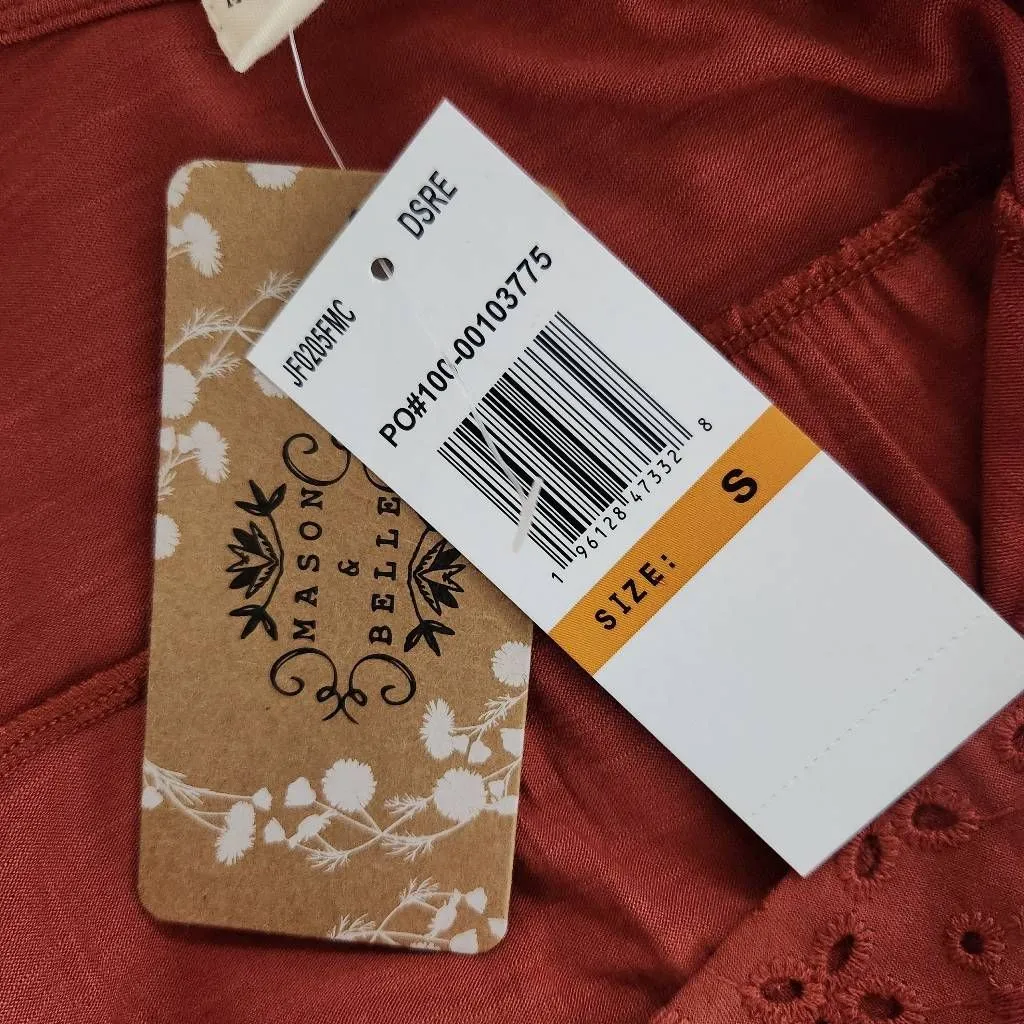 Mason & Belle Burnt Sienna Eyelet Lace Cottagecore Top NWT Size Small - Image 7