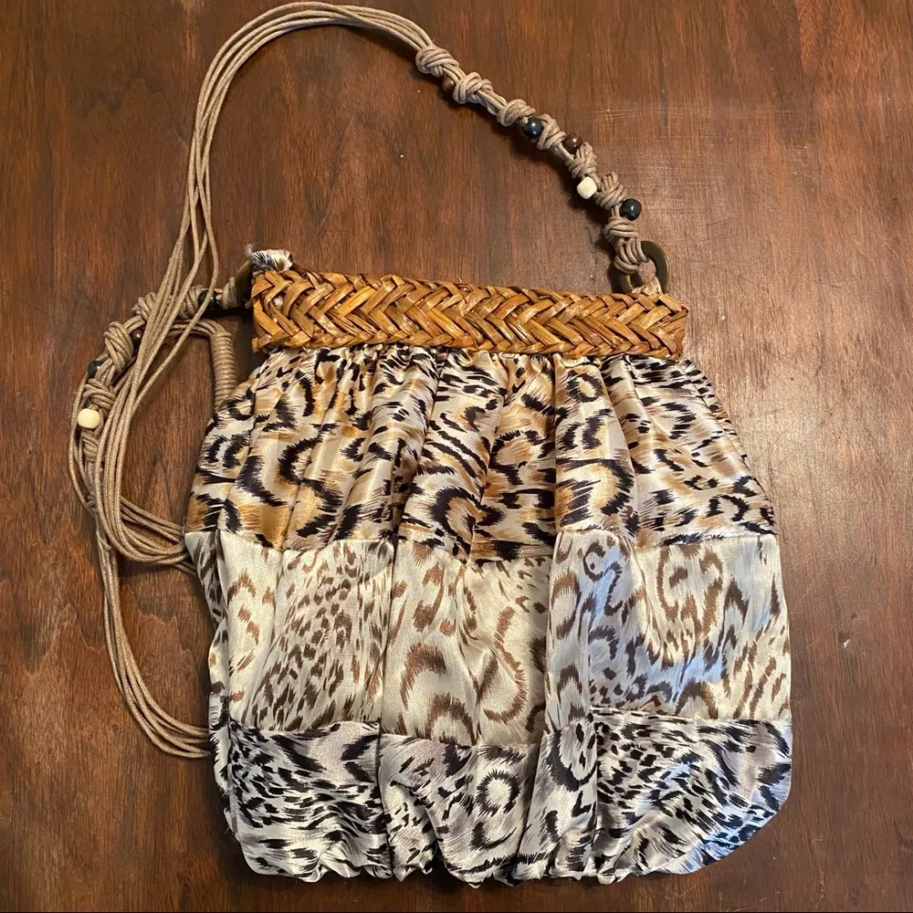 Vintage Sun N Sand Silky Animal Print Beaded Coastal Western Woven Cross… - Image 5