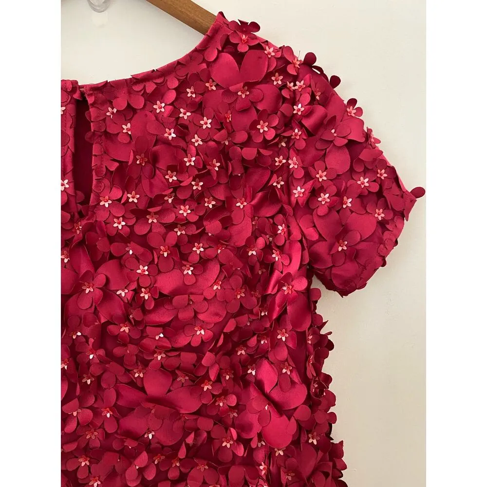 Varun Bahl Cranberry Red Floral Appliqué 3D Blouse Top EUC 0 India - Image 7