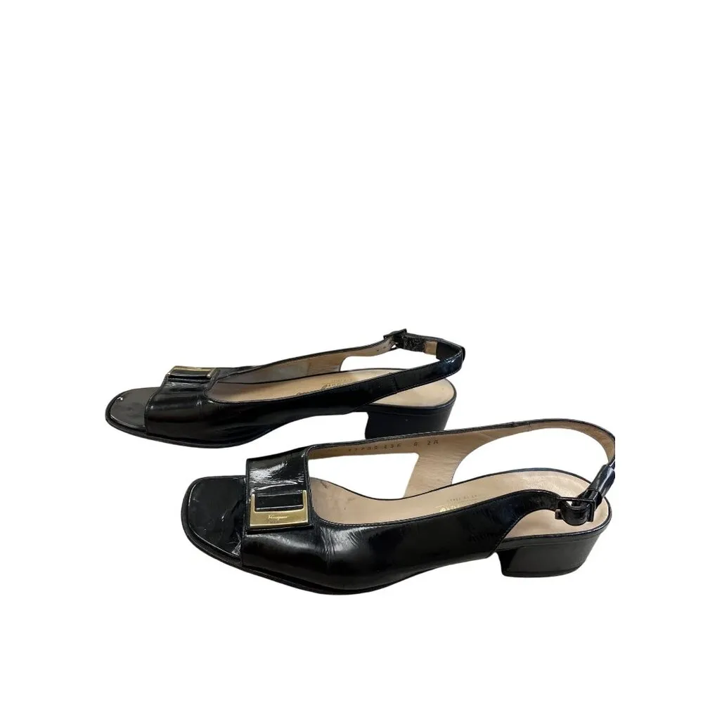 Salvatore Ferragamo Womens Black Leather Slingback Heels Size 8 SKU 8305 - Image 3